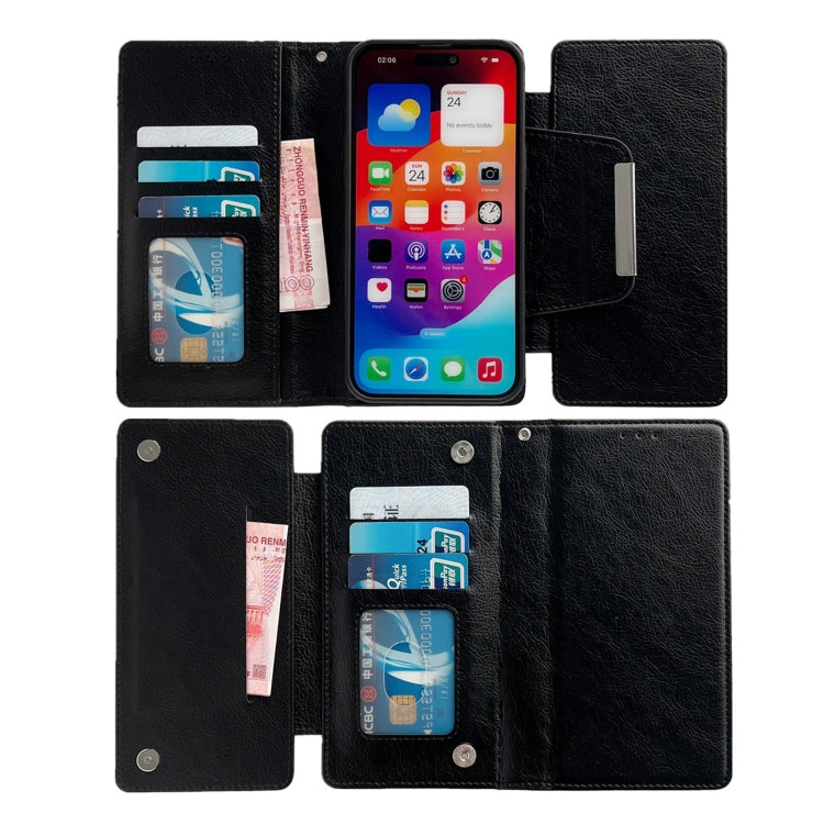 For iPhone 15 Plus Multifunctional 7-Cards Wallet Leather Phone Case(Black) - iPhone 15 Plus Cases by buy2fix | Online Shopping UK | buy2fix