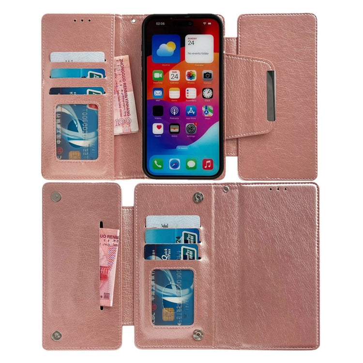 For iPhone 15 Plus Multifunctional 7-Cards Wallet Leather Phone Case(Rose Gold) - iPhone 15 Plus Cases by buy2fix | Online Shopping UK | buy2fix