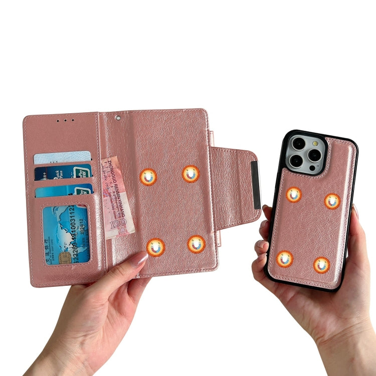 For iPhone 15 Plus Multifunctional 7-Cards Wallet Leather Phone Case(Rose Gold) - iPhone 15 Plus Cases by buy2fix | Online Shopping UK | buy2fix