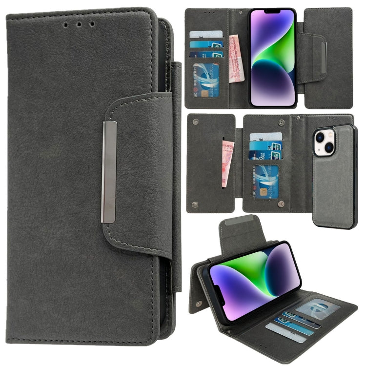 For iPhone 14 Plus Multifunctional 7-Cards Wallet Leather Phone Case(Grey) - iPhone 14 Plus Cases by buy2fix | Online Shopping UK | buy2fix