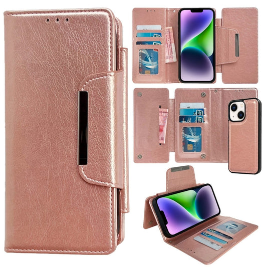 For iPhone 14 Multifunctional 7-Cards Wallet Leather Phone Case(Rose Gold) - iPhone 14 Cases by buy2fix | Online Shopping UK | buy2fix