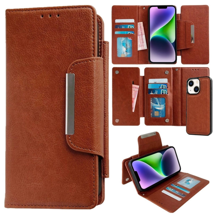 For iPhone 14 Multifunctional 7-Cards Wallet Leather Phone Case(Brown) - iPhone 14 Cases by buy2fix | Online Shopping UK | buy2fix