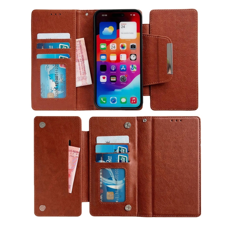 For iPhone 14 Multifunctional 7-Cards Wallet Leather Phone Case(Brown) - iPhone 14 Cases by buy2fix | Online Shopping UK | buy2fix