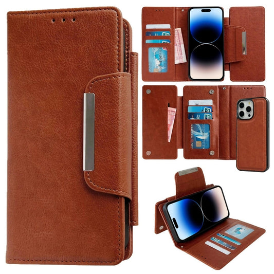 For iPhone 14 Pro Multifunctional 7-Cards Wallet Leather Phone Case(Brown) - iPhone 14 Pro Cases by buy2fix | Online Shopping UK | buy2fix