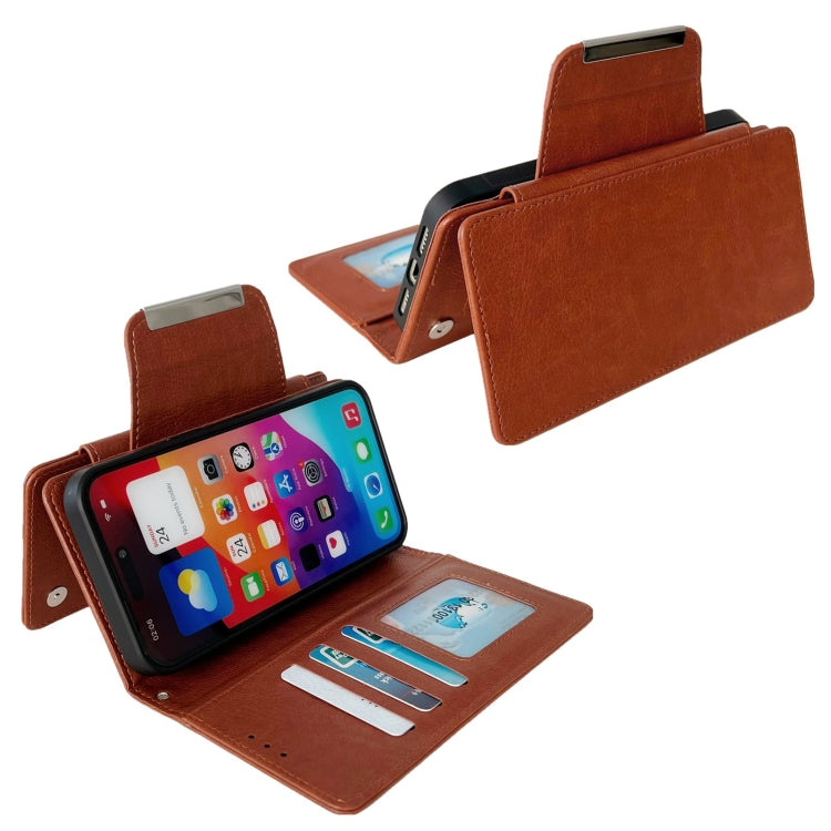 For iPhone 14 Pro Multifunctional 7-Cards Wallet Leather Phone Case(Brown) - iPhone 14 Pro Cases by buy2fix | Online Shopping UK | buy2fix