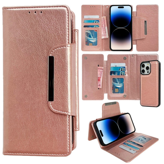 For iPhone 14 Pro Max Multifunctional 7-Cards Wallet Leather Phone Case(Rose Gold) - iPhone 14 Pro Max Cases by buy2fix | Online Shopping UK | buy2fix