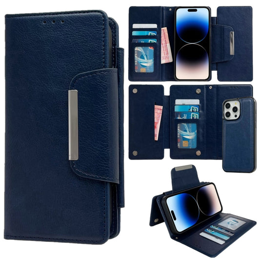 For iPhone 14 Pro Max Multifunctional 7-Cards Wallet Leather Phone Case(Royal Blue) - iPhone 14 Pro Max Cases by buy2fix | Online Shopping UK | buy2fix