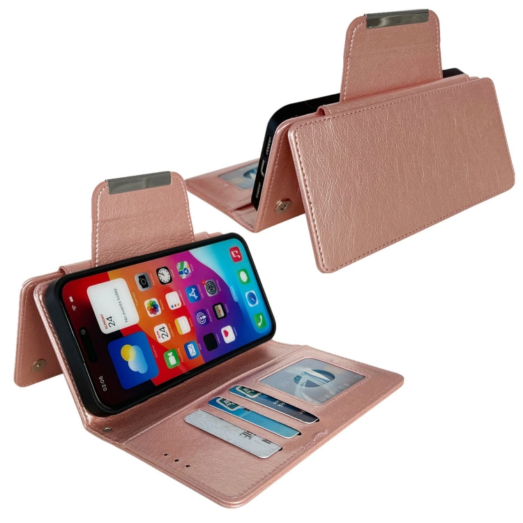 For iPhone 13 Pro Max Multifunctional 7-Cards Wallet Leather Phone Case(Rose Gold) - iPhone 13 Pro Max Cases by buy2fix | Online Shopping UK | buy2fix