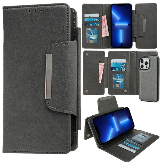 For iPhone 13 Pro Multifunctional 7-Cards Wallet Leather Phone Case(Grey) - iPhone 13 Pro Cases by buy2fix | Online Shopping UK | buy2fix