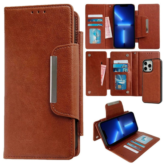 For iPhone 13 Pro Multifunctional 7-Cards Wallet Leather Phone Case(Brown) - iPhone 13 Pro Cases by buy2fix | Online Shopping UK | buy2fix
