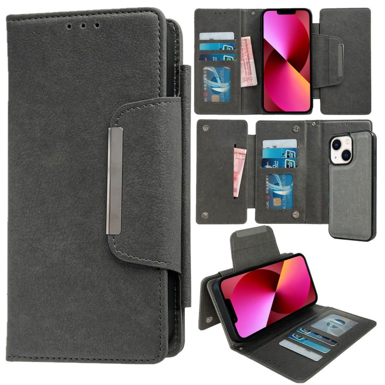 For iPhone 13 Multifunctional 7-Cards Wallet Leather Phone Case(Grey) - iPhone 13 Cases by buy2fix | Online Shopping UK | buy2fix