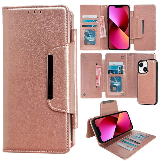 For iPhone 13 Multifunctional 7-Cards Wallet Leather Phone Case(Rose Gold) - iPhone 13 Cases by buy2fix | Online Shopping UK | buy2fix