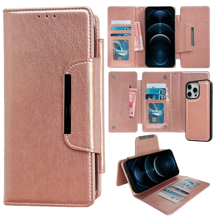 For iPhone 12 Pro Max Multifunctional 7-Cards Wallet Leather Phone Case(Rose Gold) - iPhone 12 Pro Max Cases by buy2fix | Online Shopping UK | buy2fix