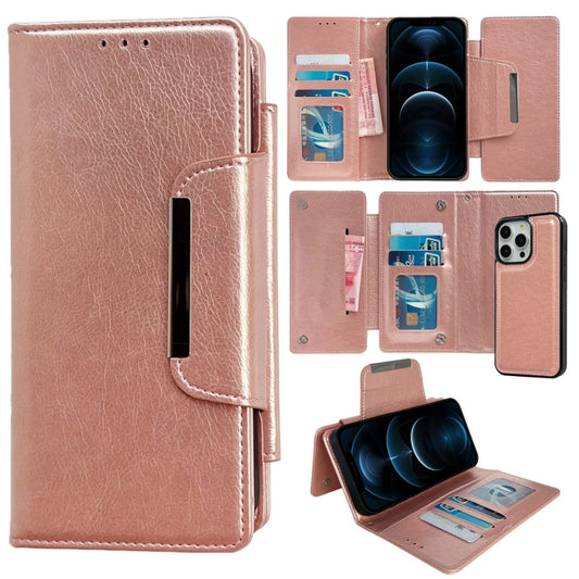 For iPhone 12 Pro Max Multifunctional 7-Cards Wallet Leather Phone Case(Rose Gold) - iPhone 12 Pro Max Cases by buy2fix | Online Shopping UK | buy2fix