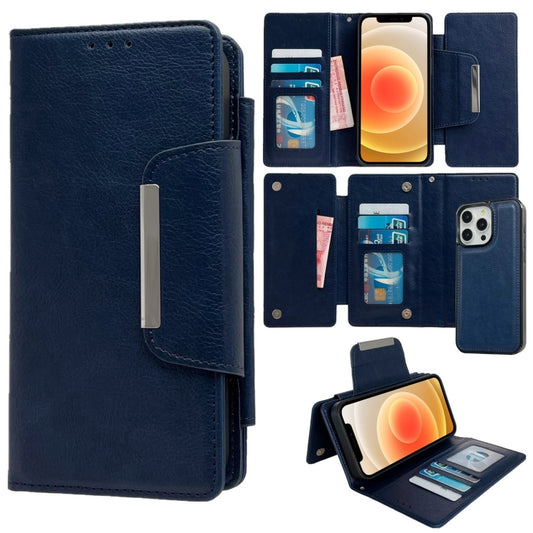 For iPhone 12 / 12 Pro Multifunctional 7-Cards Wallet Leather Phone Case(Royal Blue) - iPhone 12 / 12 Pro Cases by buy2fix | Online Shopping UK | buy2fix
