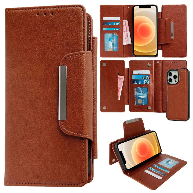For iPhone 12 / 12 Pro Multifunctional 7-Cards Wallet Leather Phone Case(Brown) - iPhone 12 / 12 Pro Cases by buy2fix | Online Shopping UK | buy2fix