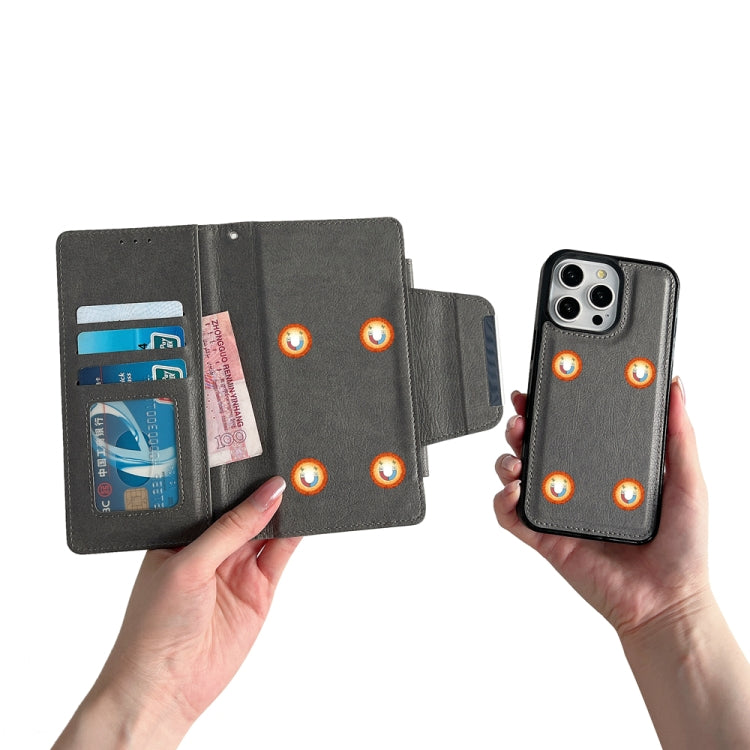 For iPhone 16 Pro Max Multifunctional 7-Cards Wallet Leather Phone Case(Grey) by buy2fix