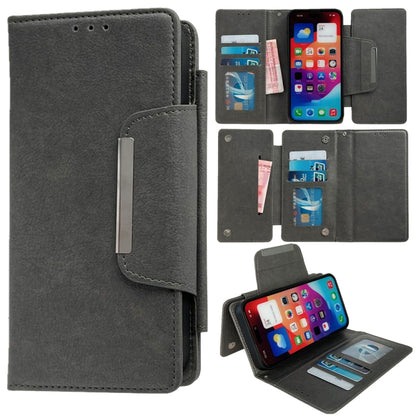 For iPhone 16 Plus Multifunctional 7-Cards Wallet Leather Phone Case(Grey) - iPhone 16 Plus Cases by buy2fix | Online Shopping UK | buy2fix