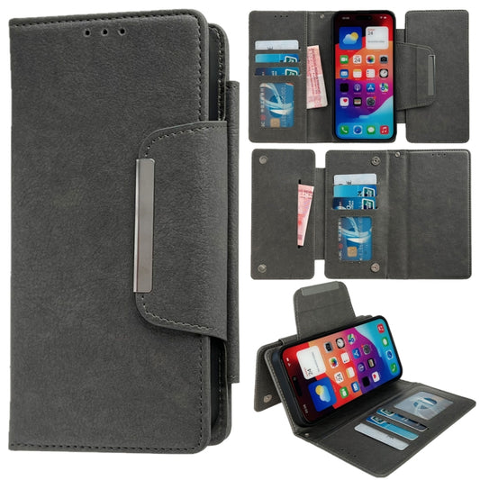 For iPhone 16 Plus Multifunctional 7-Cards Wallet Leather Phone Case(Grey) - iPhone 16 Plus Cases by buy2fix | Online Shopping UK | buy2fix