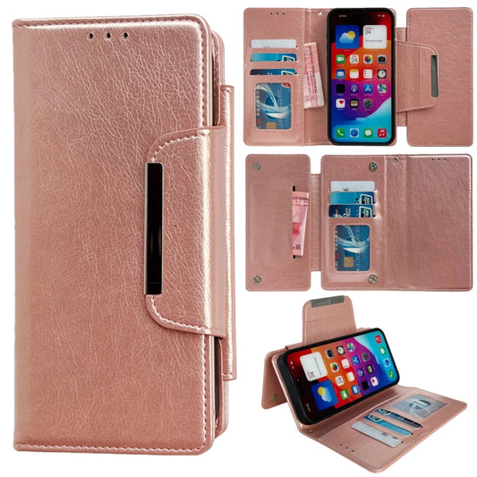 For iPhone 16 Plus Multifunctional 7-Cards Wallet Leather Phone Case(Rose Gold) - iPhone 16 Plus Cases by buy2fix | Online Shopping UK | buy2fix