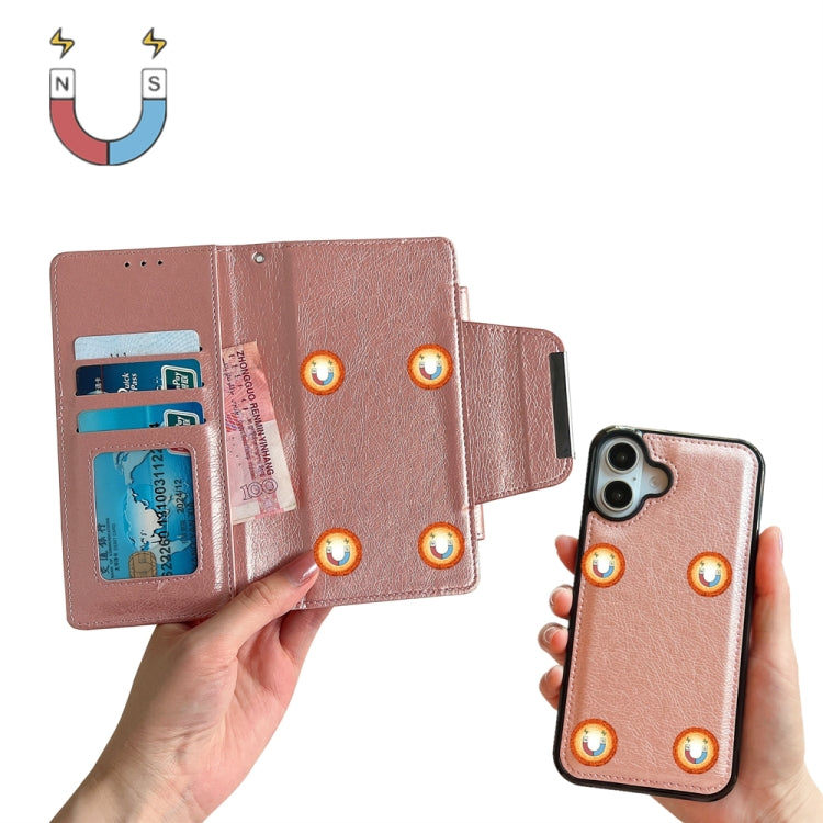 For iPhone 16 Plus Multifunctional 7-Cards Wallet Leather Phone Case(Rose Gold) - iPhone 16 Plus Cases by buy2fix | Online Shopping UK | buy2fix