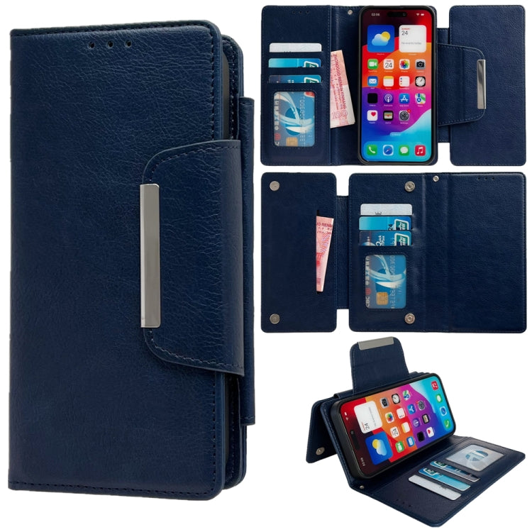 For iPhone 16 Plus Multifunctional 7-Cards Wallet Leather Phone Case(Royal Blue) - iPhone 16 Plus Cases by buy2fix | Online Shopping UK | buy2fix