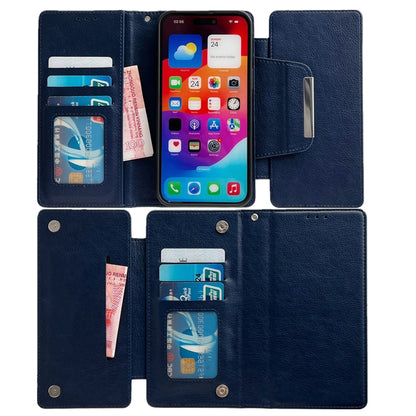For iPhone 16 Plus Multifunctional 7-Cards Wallet Leather Phone Case(Royal Blue) - iPhone 16 Plus Cases by buy2fix | Online Shopping UK | buy2fix