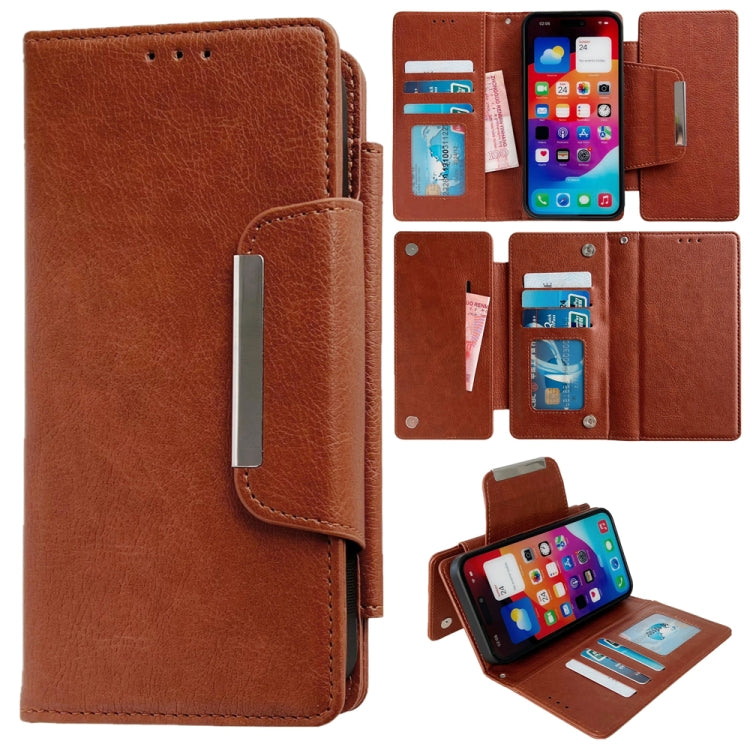 For iPhone 16 Plus Multifunctional 7-Cards Wallet Leather Phone Case(Brown) - iPhone 16 Plus Cases by buy2fix | Online Shopping UK | buy2fix