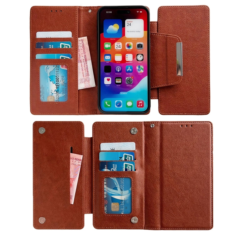 For iPhone 16 Plus Multifunctional 7-Cards Wallet Leather Phone Case(Brown) - iPhone 16 Plus Cases by buy2fix | Online Shopping UK | buy2fix