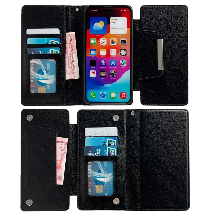 For iPhone 16 Multifunctional 7-Cards Wallet Leather Phone Case(Black) - iPhone 16 Cases by buy2fix | Online Shopping UK | buy2fix