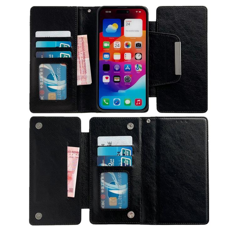 For iPhone 16e Multifunctional 7-Cards Wallet Leather Phone Case(Black) - iPhone 16e Cases by buy2fix | Online Shopping UK | buy2fix