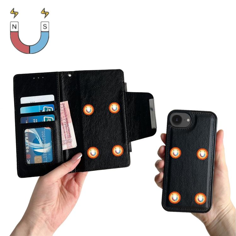 For iPhone 16e Multifunctional 7-Cards Wallet Leather Phone Case(Black) - iPhone 16e Cases by buy2fix | Online Shopping UK | buy2fix