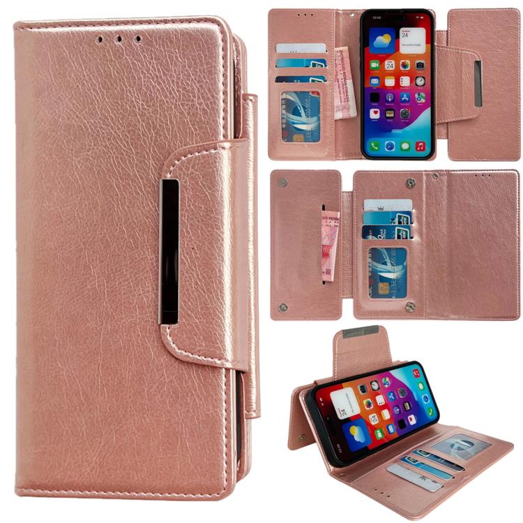 For iPhone 16e Multifunctional 7-Cards Wallet Leather Phone Case(Rose Gold) - iPhone 16e Cases by buy2fix | Online Shopping UK | buy2fix