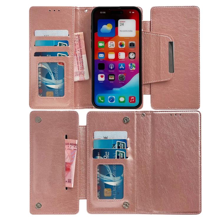For iPhone 16e Multifunctional 7-Cards Wallet Leather Phone Case(Rose Gold) - iPhone 16e Cases by buy2fix | Online Shopping UK | buy2fix