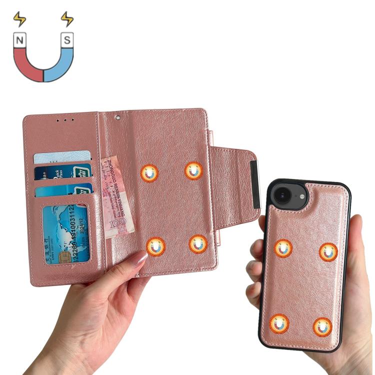 For iPhone 16e Multifunctional 7-Cards Wallet Leather Phone Case(Rose Gold) - iPhone 16e Cases by buy2fix | Online Shopping UK | buy2fix