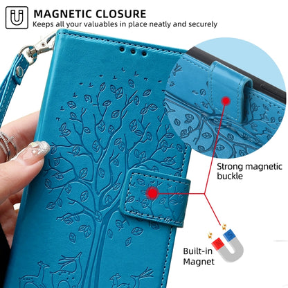 For Sony Xperia 10 V Tree & Deer Embossed Leather Phone Case(Blue) by buy2fix
