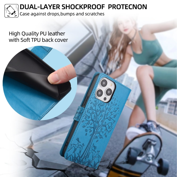 For Sony Xperia 10 V Tree & Deer Embossed Leather Phone Case(Blue) by buy2fix
