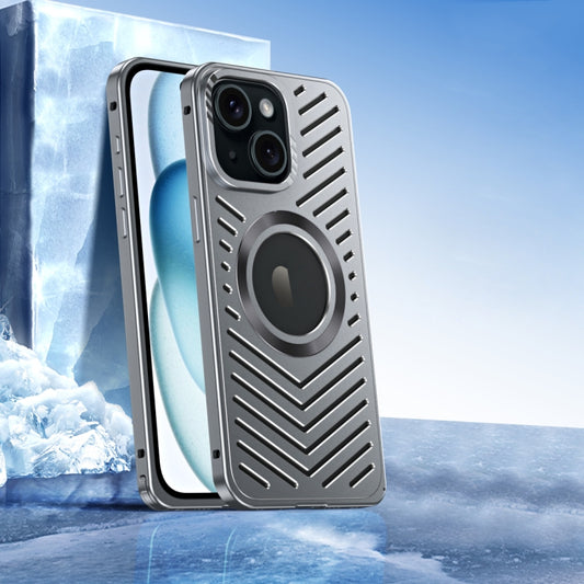 For iPhone 15 Cooling MagSafe Magnetic Metal Phone Case(Grey) - iPhone 15 Cases by buy2fix | Online Shopping UK | buy2fix