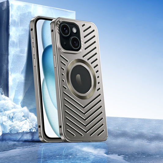 For iPhone 15 Cooling MagSafe Magnetic Metal Phone Case(Titanium) - iPhone 15 Cases by buy2fix | Online Shopping UK | buy2fix