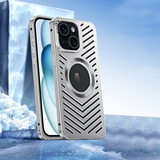 For iPhone 15 Cooling MagSafe Magnetic Metal Phone Case(Silver) - iPhone 15 Cases by buy2fix | Online Shopping UK | buy2fix
