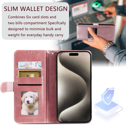 For iPhone 16 Pro Max Simple 6-Card Wallet Leather Phone Case(Rose Gold) by buy2fix