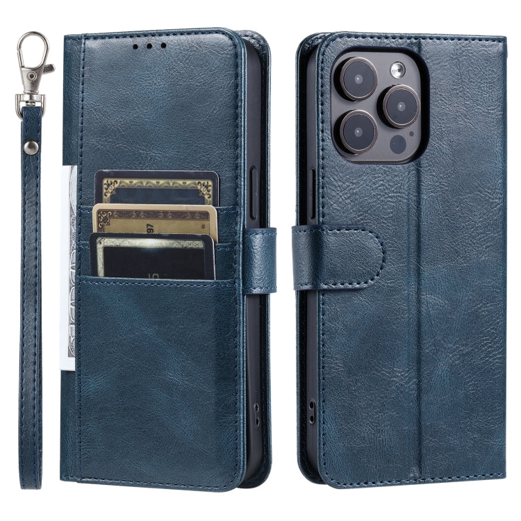 For iPhone 16 Pro Simple 6-Card Wallet Leather Phone Case(Navy Blue) by buy2fix