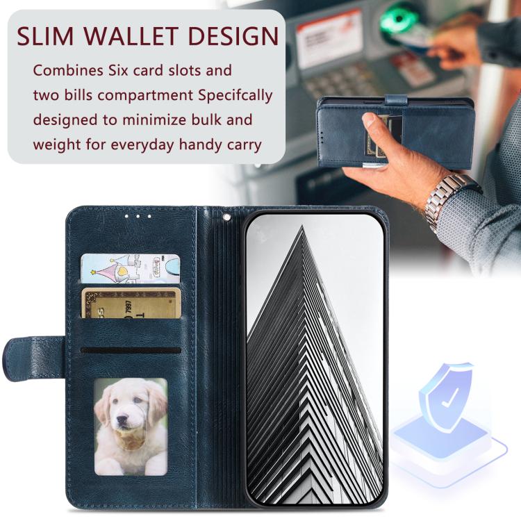For iPhone 16e Simple 6-Card Wallet Leather Phone Case(Navy Blue) - iPhone 16e Cases by buy2fix | Online Shopping UK | buy2fix