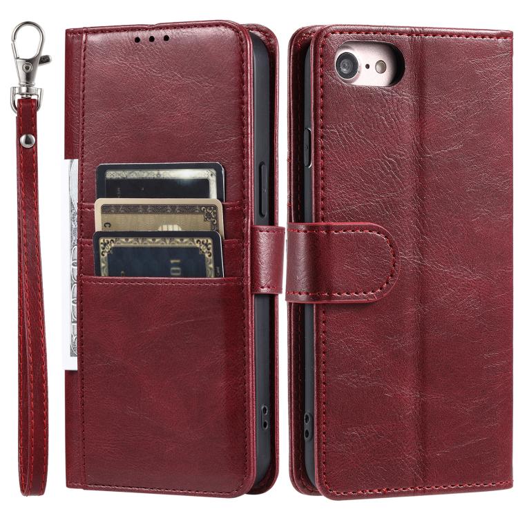 For iPhone 16e Simple 6-Card Wallet Leather Phone Case(Wine Red) - iPhone 16e Cases by buy2fix | Online Shopping UK | buy2fix