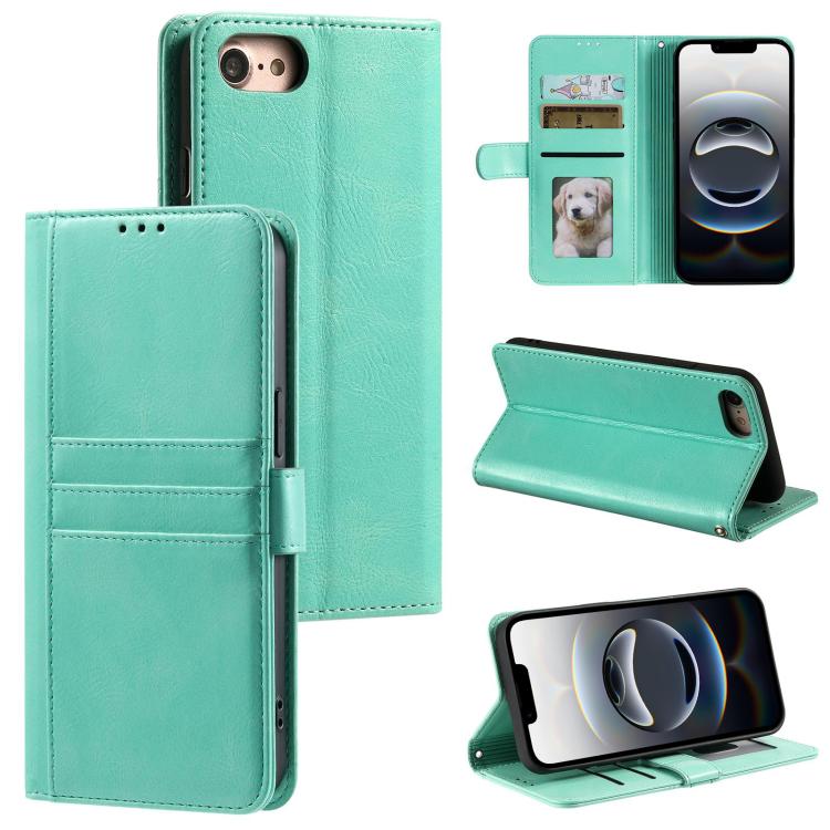 For iPhone 16e Simple 6-Card Wallet Leather Phone Case(Green) - iPhone 16e Cases by buy2fix | Online Shopping UK | buy2fix
