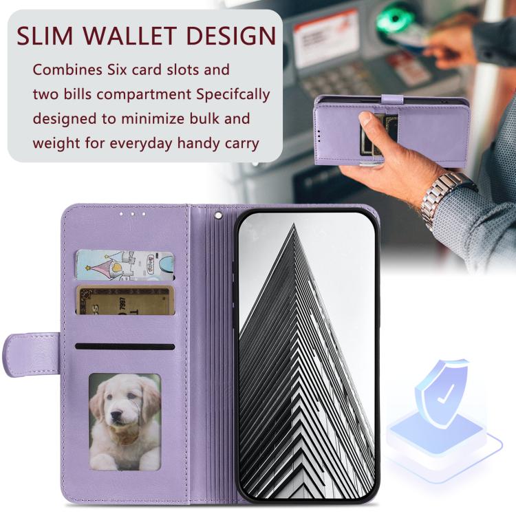 For iPhone 16e Simple 6-Card Wallet Leather Phone Case(Purple) - iPhone 16e Cases by buy2fix | Online Shopping UK | buy2fix