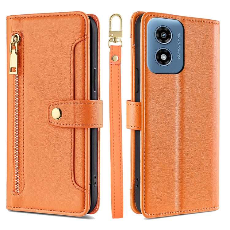 For Motorola Moto G Play 4G 2024 Sheep Texture Cross-body Zipper Wallet Leather Phone Case(Orange) by buy2fix