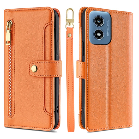 For Motorola Moto G Play 4G 2024 Sheep Texture Cross-body Zipper Wallet Leather Phone Case(Orange) by buy2fix