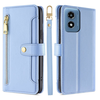 For Motorola Moto G Play 4G 2024 Sheep Texture Cross-body Zipper Wallet Leather Phone Case(Blue) by buy2fix