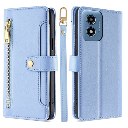 For Motorola Moto G Play 4G 2024 Sheep Texture Cross-body Zipper Wallet Leather Phone Case(Blue) by buy2fix